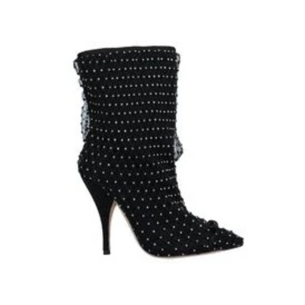 MARCO DE VINCENZO Crystal Embellished Boots In Black, Size 39.5/US 9